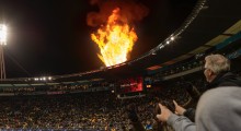 Fire Spurts As Dragons Fly Over Auckland’s Sky Stadium In Halftime At All Blacks vs Ireland