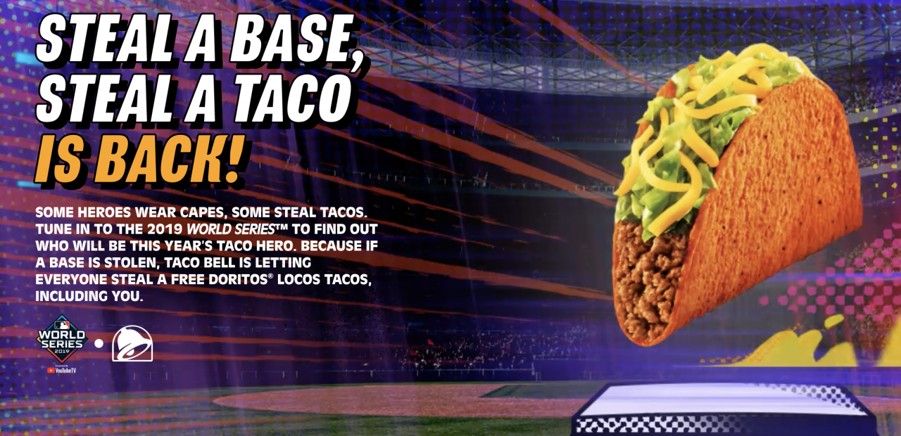 Taco Bell Adds Betting To This Year’s MLB World Series ‘Steal a Base, Steal a Taco’